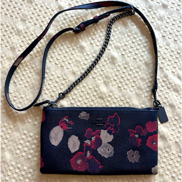 NEW Coach Crossbody Shoulder Bag / Clutch Leather Floral Detachable - Picture 7 of 10